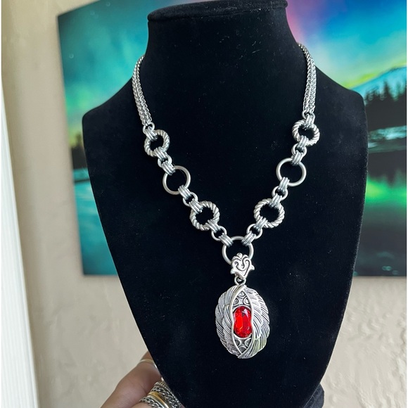 stainless steel necklace double wheat chain angel wings red stone charm . - Picture 12 of 13